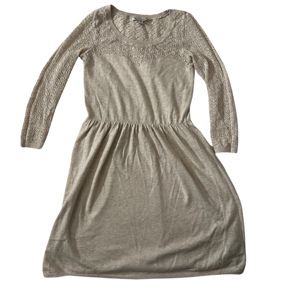 AEO AMERICAN EAGLE Cream Tan Open Weave Oatmeal Sweater Long Sleeve Mini Dress S